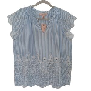 Philosophy Blue Blouse with Cap Sleeves and Embellished Details